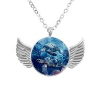 Collana con ali d'angelo con fiori tribali di cavallo, in lega di zinco, regalo per uomini e donne, Misura unica, lega di alluminio, Nessuna pietra preziosa