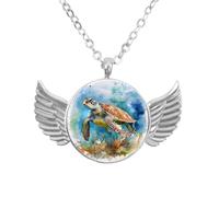 Collana con ali d'angelo con foglia di tartaruga, ciondolo in lega di zinco, gioielli regalo per uomini e donne, Misura unica, lega di alluminio, Nessuna pietra preziosa