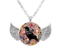 Collana con ali d'angelo con foglie di corvo autunnali, ciondolo in lega di zinco, gioiello regalo per uomini e donne, Misura unica, lega di alluminio, Nessuna pietra preziosa