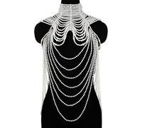 Collana con bavaglino di perle simulate multistrato per donna Collare con perline nappa in finta pelle con catena a tracolla Reggiseno Top Body Jewelry collana da donna in argento sterling lungo