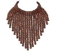 Collana con bavaglino stile africano in legno boho, con perline e strati, a grappolo grosso, collana in legno per donne alla moda bigiotteria Marrone