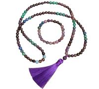 Collana Con Bracciale E Perline Mala Naturali Da 108 Perle Di Preghiera Per Donne E Uomini, Bracciale Avvolgente In Ametista/Granato/Lapislazzuli, Collana Lunga, Gioielli Con 7 Chakra E Ciondolo Yog