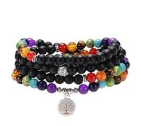 Collana con Bracciale Mala Naturale Da 108 Perle Per Donna e Uomo,Bracciale In Onice Satinato,Collana Lunga Avvolgente,Gioielli con 7 Chakra e Ciondolo Yoga,89 Cm/35,5'',Ciondolo Albero Della Vita