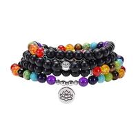 Collana con Bracciale Mala Naturale Da 108 Perle Per Donna e Uomo,Bracciale In Onice Satinato,Collana Lunga Avvolgente,Gioielli con 7 Chakra e Ciondolo Yoga,Ciondolo A Forma di Loto Da 89 Cm/35,5''