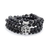 Collana con braccialetto da meditazione 108 perline Mala da 8 mm con ciondolo albero della vita (Labradorite)