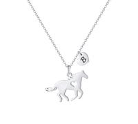 Collana con cavallo MONOOC per bambine, collana con lettera iniziale a forma di cuore, collana con cavallo in acciaio inossidabile per bambine, g