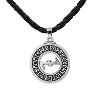 Collana con Cavo in Pelle con Ciondolo Runa Vichinga Norrena, Amuleto Scandinavo Guerriero A Cerchio Futhark Fatto A Mano, Gioielli da Uomo di Protezione Religiosa del Medioevo Vintage