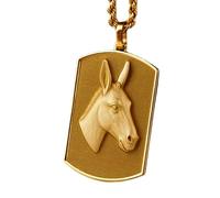Collana con ciondolo 3D a forma di targhetta per cani asino in argento sterling 925, rettangolare, con catena a maglia fine da 45 cm e ciondolo placcato oro. Gioiello significativo |LKD_3DM_00048
