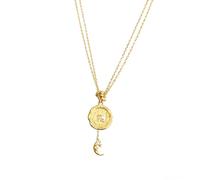 Collana con ciondolo a cerchio irregolare di ispirazione vintage con ciondoli con perla e luna-Ciondolo placcato in oro da donna gioielli unici boho celesti per abbigliamento quotidiano e regalo