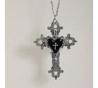 Collana con ciondolo a croce a forma di cuore con rose e spine in stile gotico vintage, collana da donna in stile Y2K, catena in acciaio inossidabile, regalo di Ognissanti Tagli UnicaAcciaio inossidab