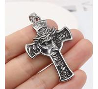 Collana con Ciondolo a Croce con Volto di Gesù Cristo in Argento, Catena da 24" e Regalo.