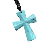 Collana con Ciondolo A Croce In Pietra Naturale Intrecciata A Mano per Uomo E Donna, Catena Regolabile con Corda, Pietra Preziosa, Energia, Fede, Regalo, Collana Turchese Blu