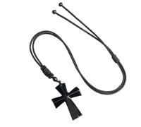 Collana con Ciondolo A Croce In Pietra Naturale Intrecciata A Mano per Uomo E Donna, Catena Regolabile con Corda, Pietra Preziosa, Energia, Fede, Regalo, Collana In Ossidiana