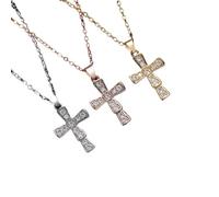 Collana con ciondolo a croce in zircone dal design minimale con croce piena di diamanti per gli uomini, Misura unica, Acciaio inossidabile, Zirconia cubica