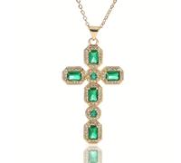 Collana con ciondolo a croce religiosa verde da donna, lussuosa e , intarsiata con scintillanti strass, da donna per , catena per clavicola, regalo, adatta per l'uso e come idea regalo