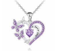Collana con ciondolo a cuore a forma di farfalla Collana con cuore in cristallo Lariat e catena con strass Ti amo Gioielli per donne e ragazze (Argento A)