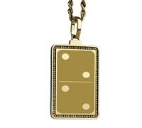 Collana con ciondolo a forma di 2-2 tessere del domino incise, realizzata in argento sterling 925 placcato oro, con catena a maglia fine da 18", gioiello fatto a mano per uomo e donna |LKD_EGP_00465