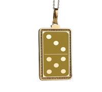 Collana con ciondolo a forma di 3-5 tessere del domino incise, realizzata in argento sterling 925 placcato oro, con catena a maglia fine da 45 cm. Gioielli fatti a mano per uomo e donna |LKD_EGP_00289