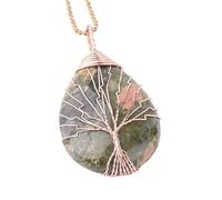 Collana Con Ciondolo A Forma Di Albero Della Vita Avvolto In Filo Metallico Per Donna E Uomo, Collane Con Ciondolo In Pietra Naturale Con Catena Di Perline In Oro, Accessori Per Gioielli In Cristall