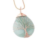 Collana Con Ciondolo A Forma Di Albero Della Vita Avvolto In Filo Per Donna E Uomo, Collane Con Ciondolo In Pietra Naturale Con Catena Di Perline In Oro, Accessori Per Gioielli In Cristallo A Forma