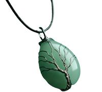 Collana con ciondolo a forma di albero della vita, pietra preziosa naturale giada verde, Perla Pelle Resina, giada,