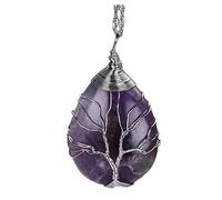 Collana con ciondolo a forma di albero della vita, pietra preziosa naturale giada verde, Perla Resina, ametista,