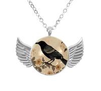 Collana con ciondolo a forma di ali d'angelo con fiore di corvo, in lega di zinco, gioiello regalo per uomini e, Misura unica, lega di alluminio, Nessuna pietra preziosa