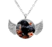 Collana con ciondolo a forma di ali d'angelo con fiore di corvo, in lega di zinco, gioiello regalo per uomini e, Misura unica, lega di alluminio, Nessuna pietra preziosa