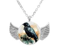 Collana con ciondolo a forma di ali d'angelo con fiore di corvo, in lega di zinco, gioiello regalo per uomini e, Misura unica, lega di alluminio, Nessuna pietra preziosa