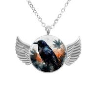 Collana con ciondolo a forma di ali d'angelo con fiore di corvo, in lega di zinco, gioiello regalo per uomini e, Misura unica, lega di alluminio, Nessuna pietra preziosa