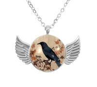 Collana con ciondolo a forma di ali d'angelo con fiore di corvo, in lega di zinco, gioiello regalo per uomini e, Misura unica, lega di alluminio, Nessuna pietra preziosa