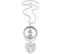 Collana con ciondolo a forma di ali d'angelo, con scritta "Keep Calm And Use Your Brain" (lingua italiana