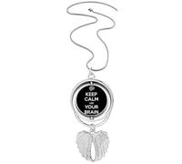Collana con ciondolo a forma di ali d'angelo, con scritta "Keep Calm Use Your Brain"