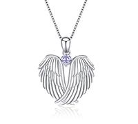Collana con ciondolo a forma di ali di angelo custode, in argento Sterling, con zirconia cubica, per donne e ragazze, Argento sterling, Zirconia cubica