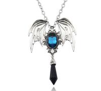 Collana con ciondolo a forma di ali di pipistrello e pietra in peltro