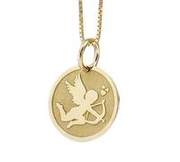 Collana con ciondolo a forma di angelo Cupido color oro|LK_NLC_00126 | Collana con ciondolo a disco rotondo placcato e inciso, 30 mm, con catena a maglia da 45 cm, stile minimalista e romantico.