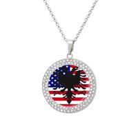 Collana con ciondolo a forma di bandiera degli Stati Uniti d'America dell'Albania, da donna, collana rotonda con diamanti, idea regalo per compleanno da uomo, Misura unica, Metallo