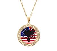 Collana con ciondolo a forma di bandiera degli Stati Uniti d'America dell'Albania, da donna, collana rotonda con diamanti, idea regalo per compleanno da uomo, Misura unica, Metallo