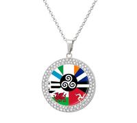 Collana con ciondolo a forma di bandiera delle nazioni celtiche combinata, collana rotonda con diamanti da donna, regalo per il compleanno degli uomini, Misura unica, Metallo