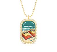 Collana con ciondolo a forma di brindisi che si crogiolano al sole sulla spiaggia, alla moda, con bordo bianco, lega metall