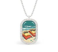 Collana con ciondolo a forma di brindisi che si crogiolano al sole sulla spiaggia, alla moda, con bordo bianco, lega metall