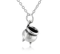 Collana con ciondolo a forma di calderone della strega, in argento Sterling, catena da 45,7 cm, bollitore, Argento sterling