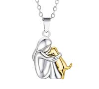 Collana con ciondolo a forma di cane che abbraccia la donna, gioiello bicolore per amanti degli animali domestici, collana con ciondolo per mamma e migliore amica