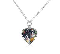 Collana con ciondolo a forma di cane e fiori di Border Collie per ceneri a forma di cuore, collana commemorativa per animali domestici