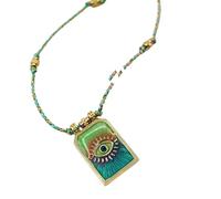 Collana con ciondolo a forma di carta dei tarocchi ispirata all'epoca con motivi unici in stile retrò artistico per le donne con pietre preziose blu ornamento, Misura unica, come descritto, come