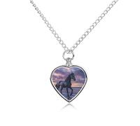 Collana con ciondolo a forma di cavallo selvatico sulla spiaggia per ceneri a forma di cuore, collana commemorativa per animali domestici