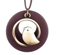 Collana con Ciondolo a Forma di Cerchio in Legno con Uccello Vintage, Maglione da Donna, Accessori retrò, Collana Lunga per Donna, Color caffè Attractive