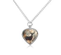 Collana con ciondolo a forma di cervo nelle foreste con ciondolo a forma di cuore, per ceneri, collana commemorativa per animali domestici