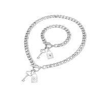 Collana con ciondolo a forma di chiave, braccialetto e collana, set da 2 pezzi, regalo per lei, Style 2, Metallo, Acciaio inossidabile