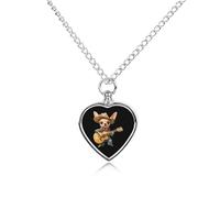 Collana con ciondolo a forma di chihuahua che suona la chitarra, per ceneri e cuore, collana commemorativa per animali domestici